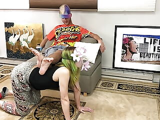 Sexy Woman Used as Foot Rest