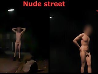 In the buff on street nearly..