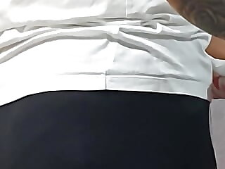 Maid in black leggings..